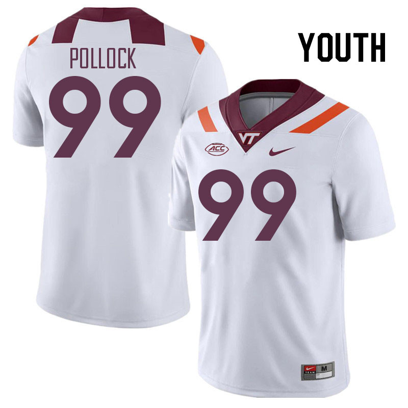 Youth #99 Justin Pollock Virginia Tech Hokies College Football Jerseys Stitched Sale-White - Click Image to Close